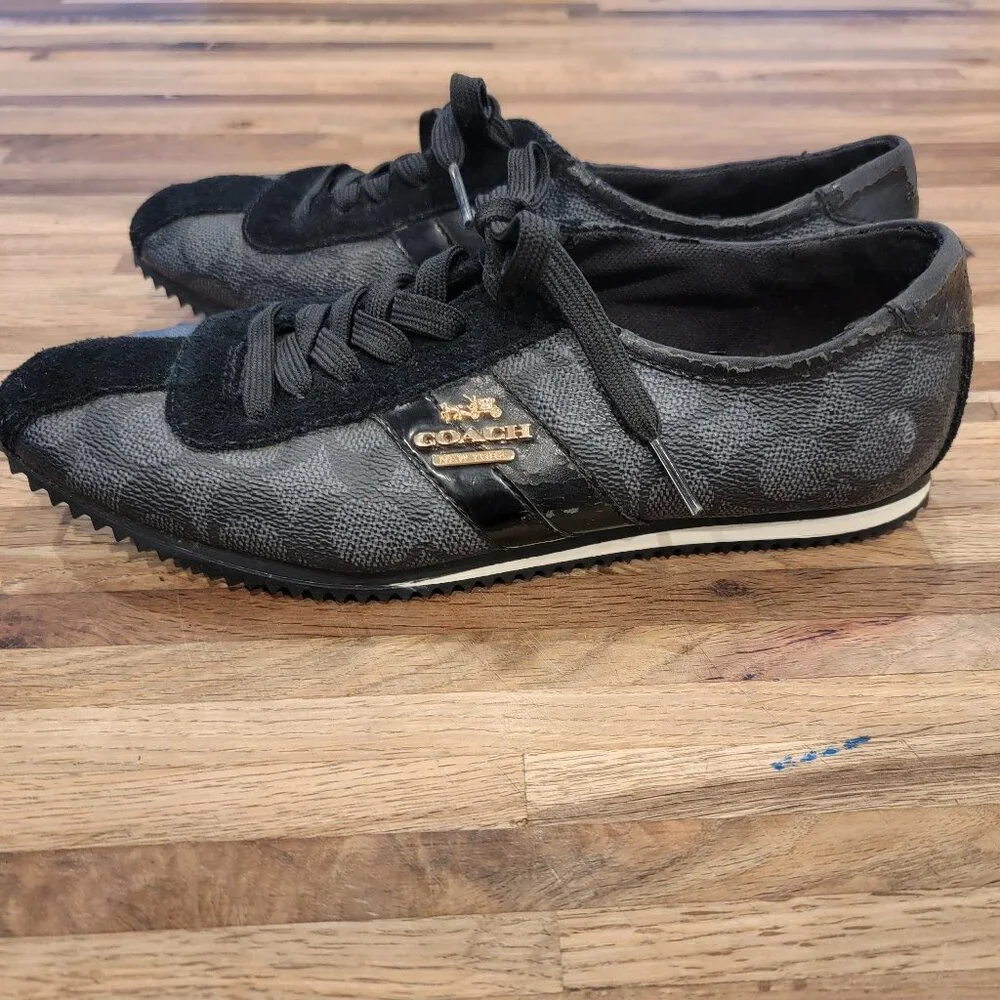 COACH Signature IVY Leather Trainer Black Sneakers Laced Shoes